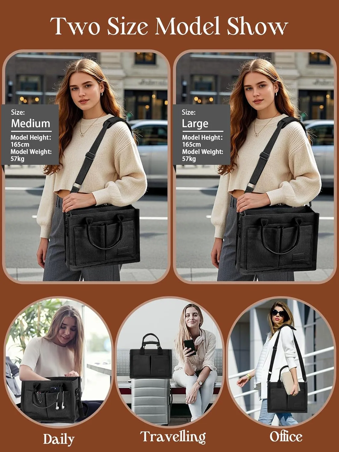 FIORETTO Canvas Tote Bag for Women with Zipper Closure & Individual Compartments for Work College for Teacher & Nurse