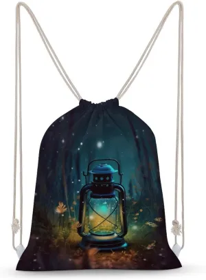 Fireflies And Lantern Drawstring Backpack Lightweight Gym Bag Waterproof Cinch Bags for Women Men