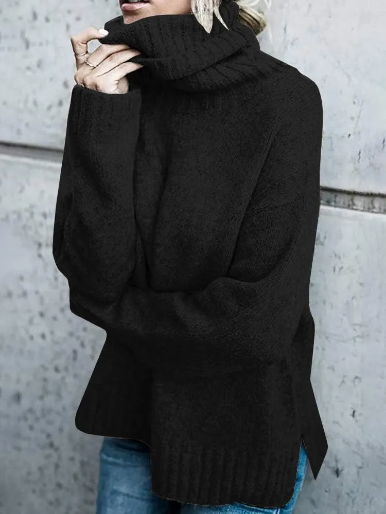 FISACE Womens Oversized Turtleneck Pullover Sweater Cable Knit Long Sleeve Sweater Tops