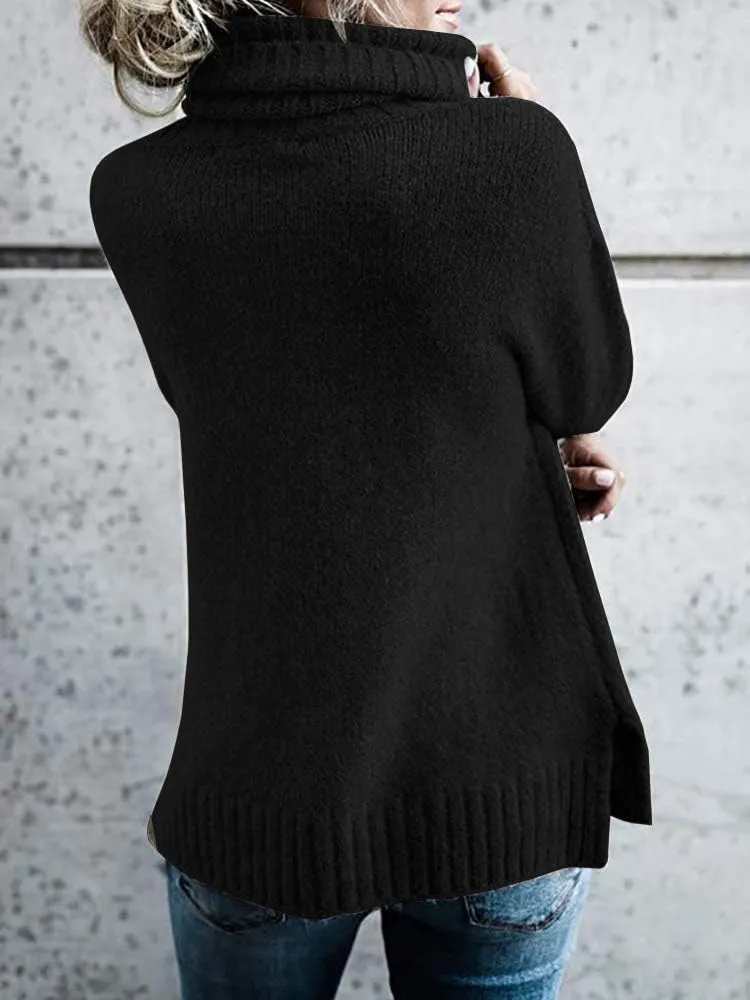 FISACE Womens Oversized Turtleneck Pullover Sweater Cable Knit Long Sleeve Sweater Tops