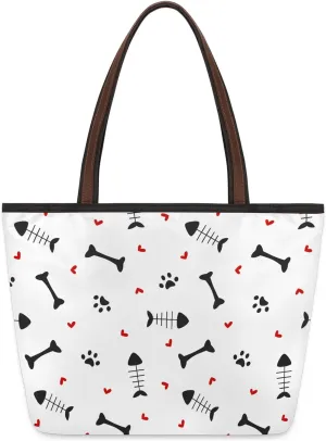 Fish Bones Claws Love Tote Bag for Women Womens Handbags Tote Bag for Work Shopping Travel Beach