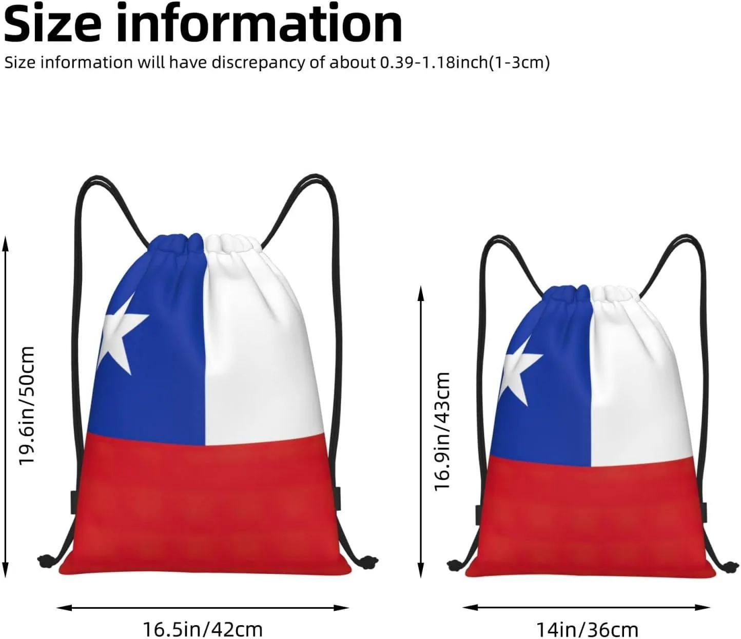 Flag Of Chile Stylish Drawstring Backpacks Cinch Bags, Gym Cinch Bag Polyester String Bag For Men Women