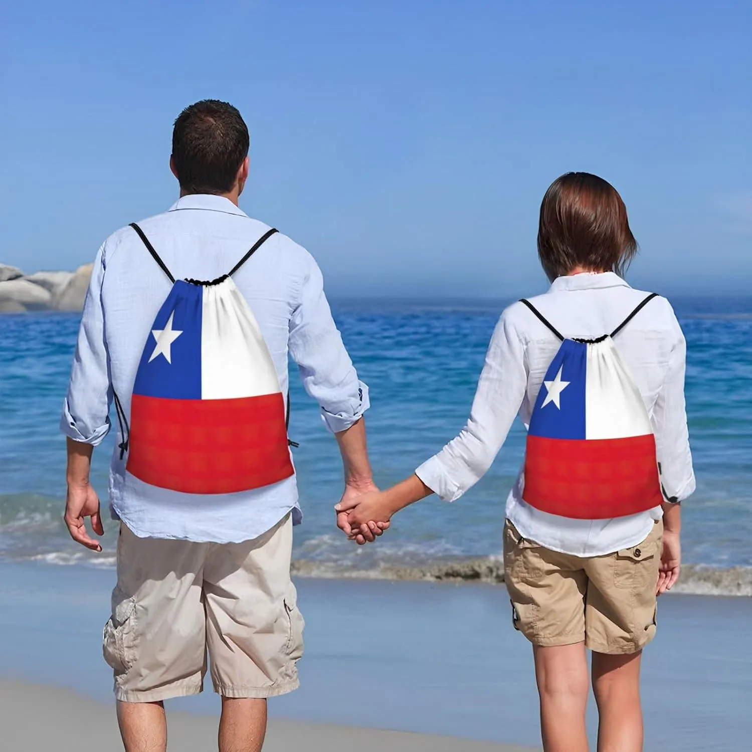 Flag Of Chile Stylish Drawstring Backpacks Cinch Bags, Gym Cinch Bag Polyester String Bag For Men Women