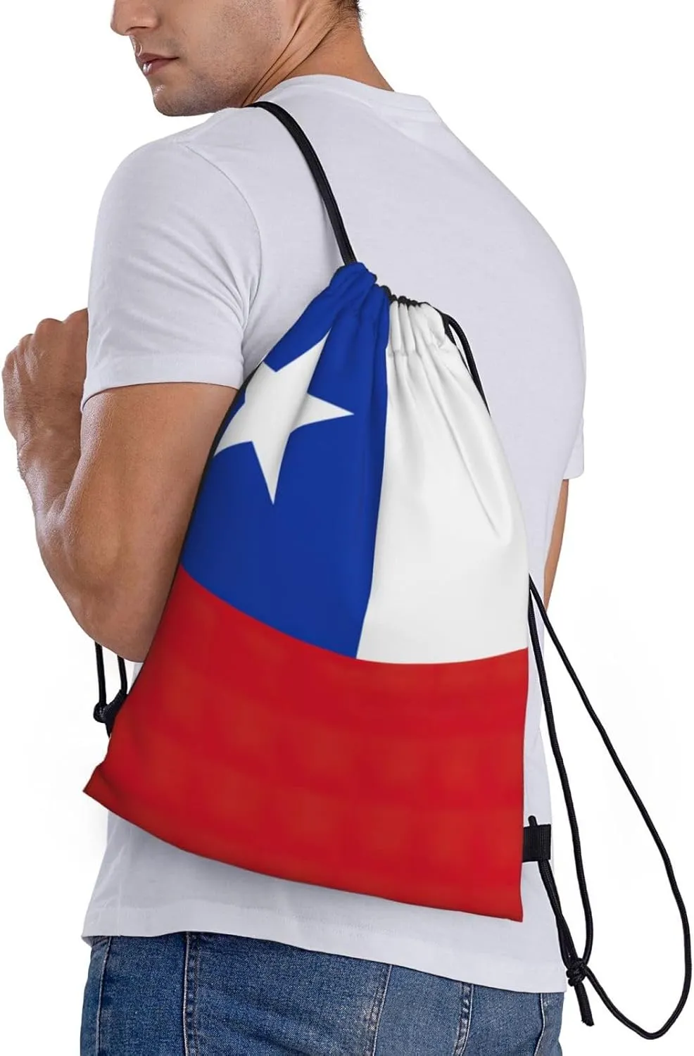 Flag Of Chile Stylish Drawstring Backpacks Cinch Bags, Gym Cinch Bag Polyester String Bag For Men Women