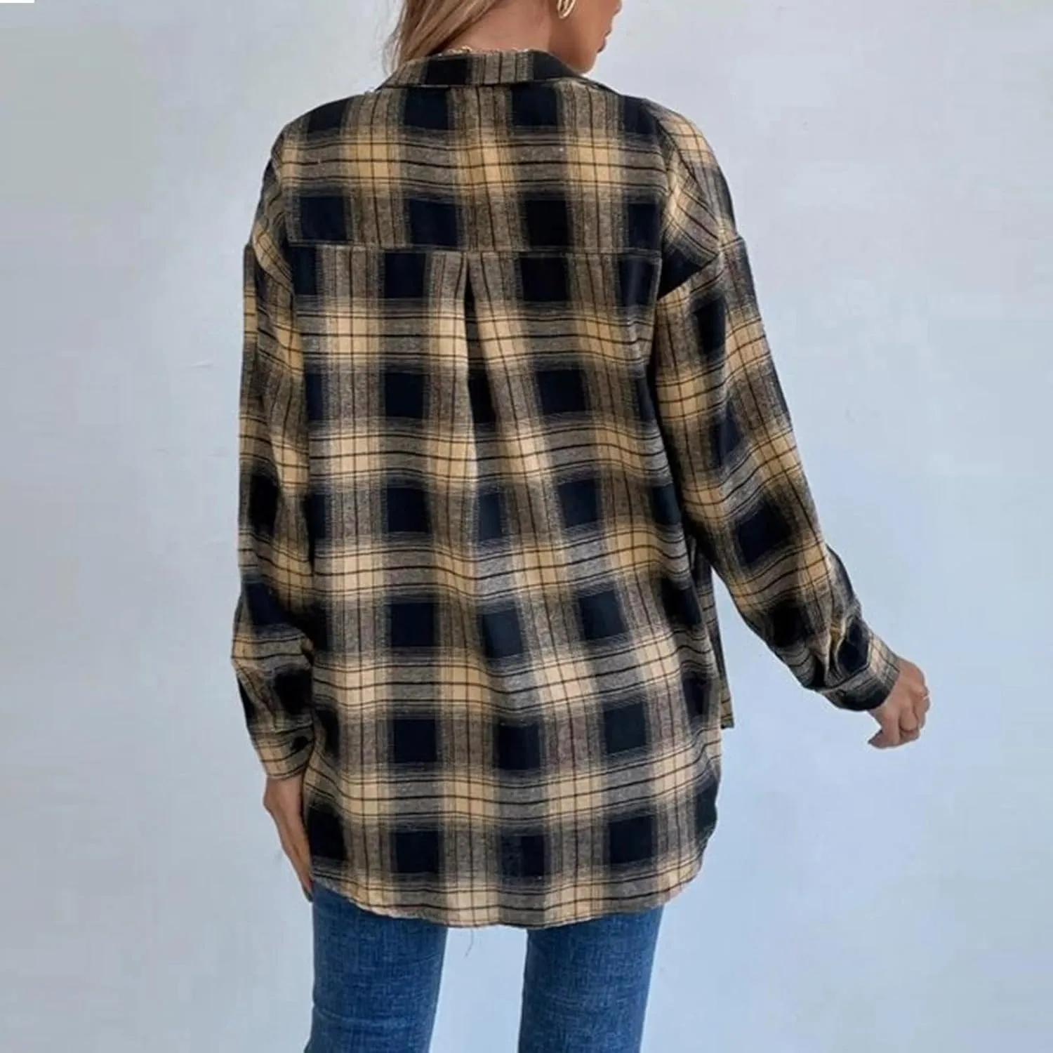 Flannel Shirts For Women Casual Long Sleeve Button Down Plaid Shacket Jacket Lightweight Fall Coats Outwear