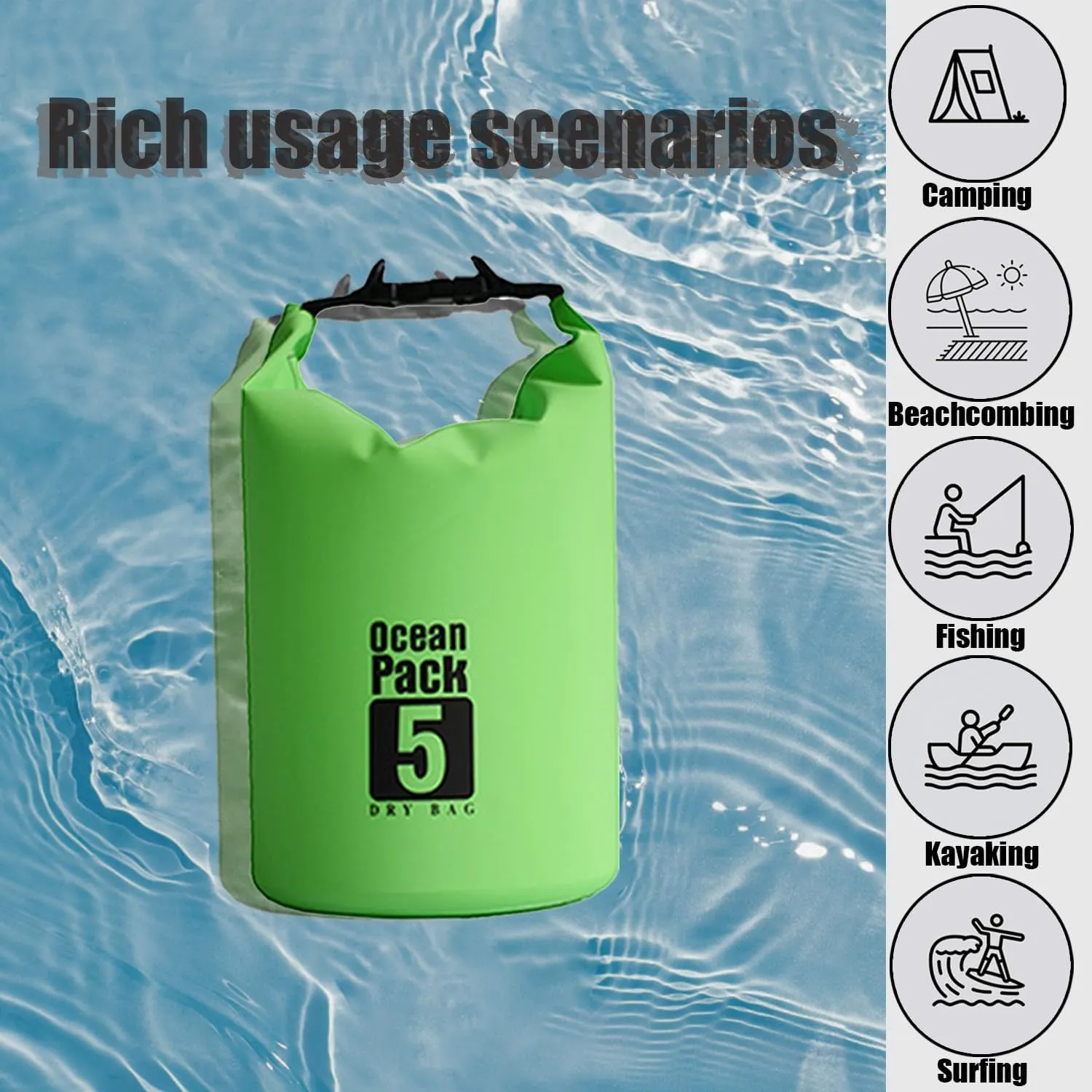 Floating Waterproof Dry Bag 5L/10L/15L/20L for women-Lightweight&Durable Dry Sack Backpack for Kayaking, Swimming, Camping, Hiking-Soft&Abrasion-Resistant with Roll-Top Closure (GREEN, 15L)