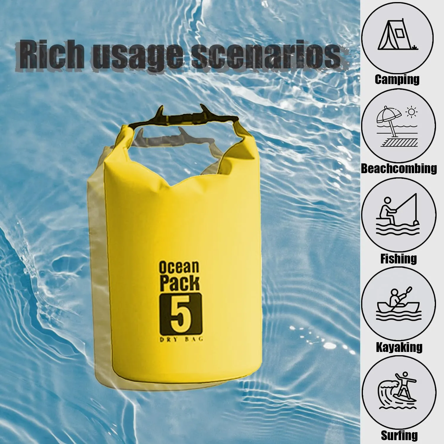 Floating Waterproof Dry Bag 5L/10L/15L/20L for women-Lightweight&Durable Dry Sack Backpack for Kayaking, Swimming, Camping, Hiking-Soft&Abrasion-Resistant with Roll-Top Closure (YELLOW, 15L)