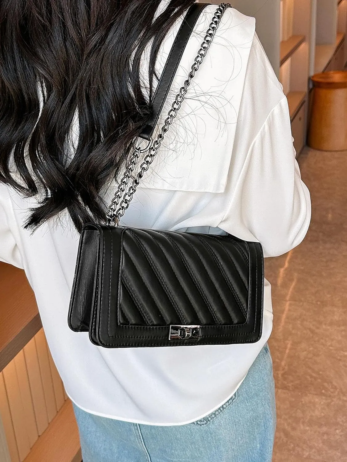 Floerns Women's Pu Leather Quilted Crossbody Bag Casual Flap Square Bag