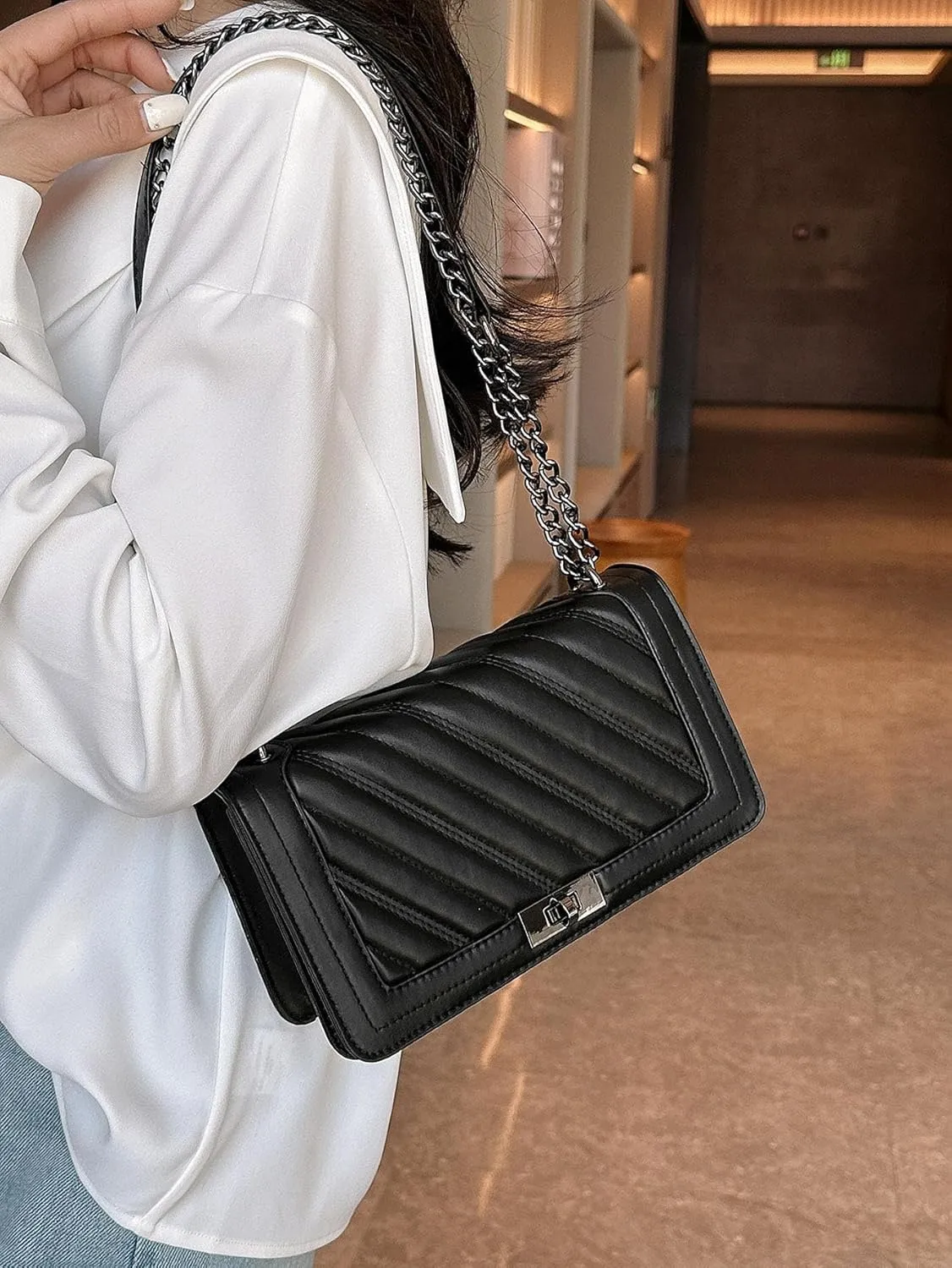 Floerns Women's Pu Leather Quilted Crossbody Bag Casual Flap Square Bag