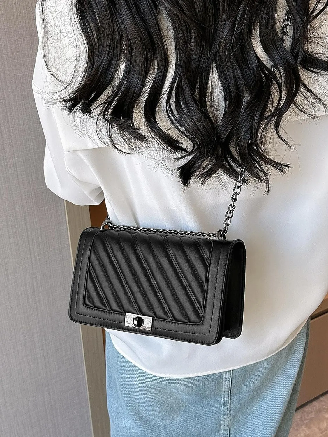 Floerns Women's Pu Leather Quilted Crossbody Bag Casual Flap Square Bag