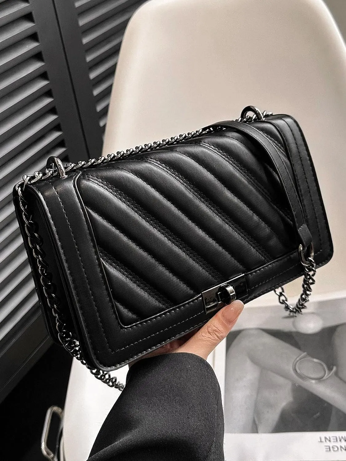 Floerns Women's Pu Leather Quilted Crossbody Bag Casual Flap Square Bag