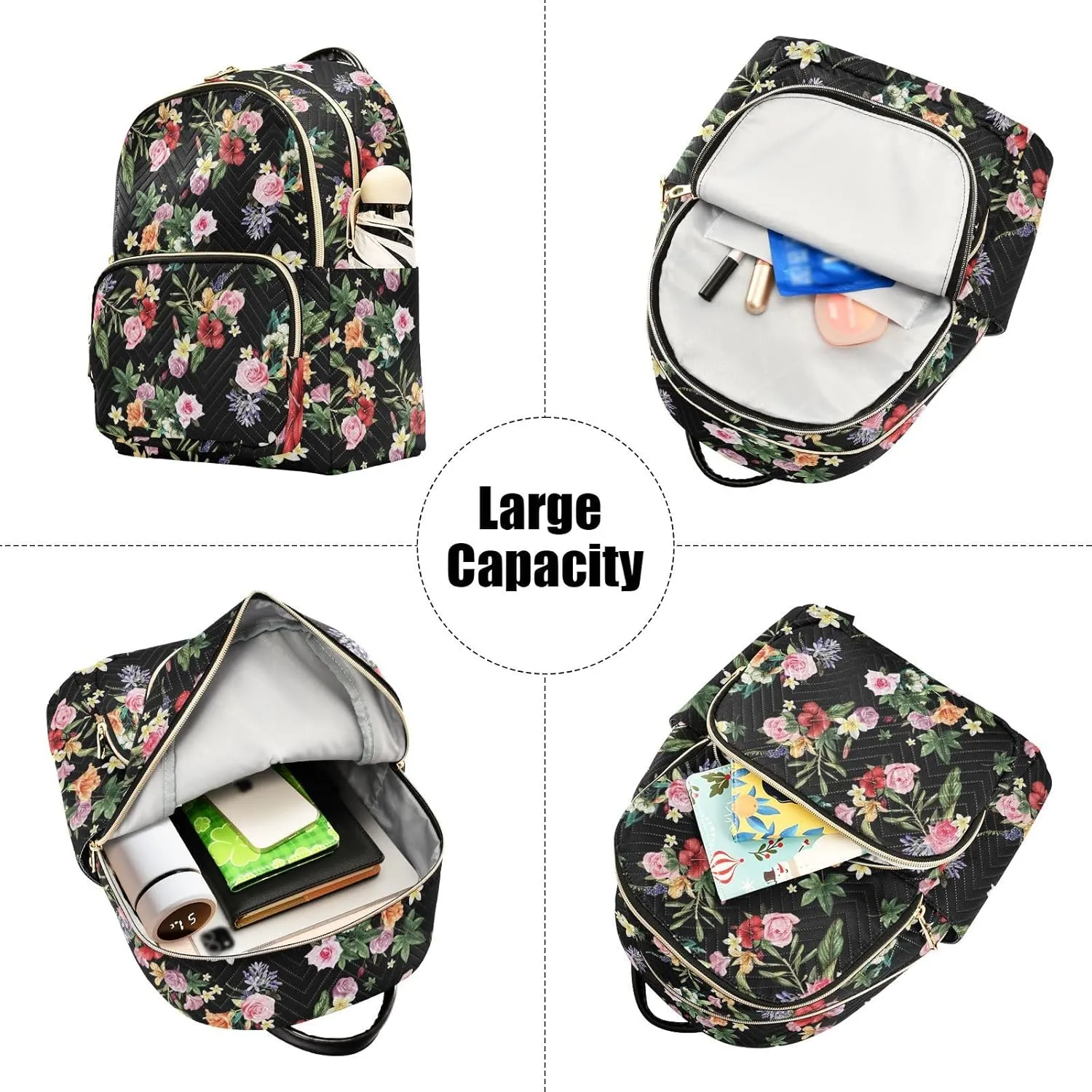 Floral Print Tropical Flowers Mini Backpack for Women, Travel Backpack Purse Daypack Shoulder Bag for Ladies