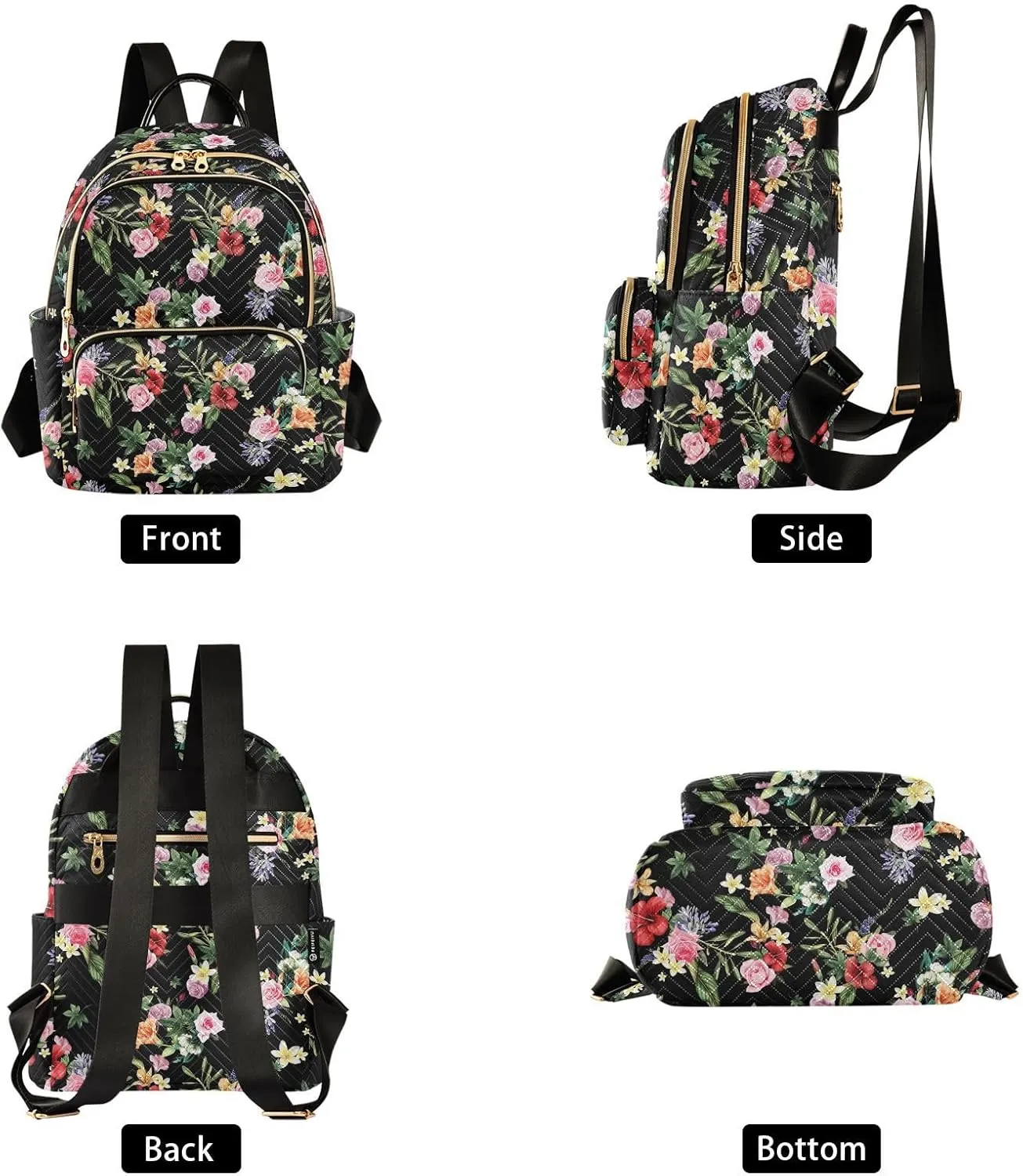 Floral Print Tropical Flowers Mini Backpack for Women, Travel Backpack Purse Daypack Shoulder Bag for Ladies