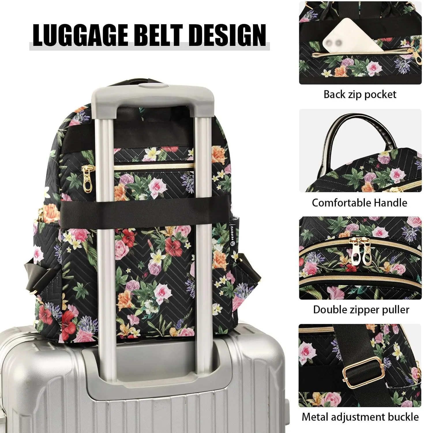 Floral Print Tropical Flowers Mini Backpack for Women, Travel Backpack Purse Daypack Shoulder Bag for Ladies