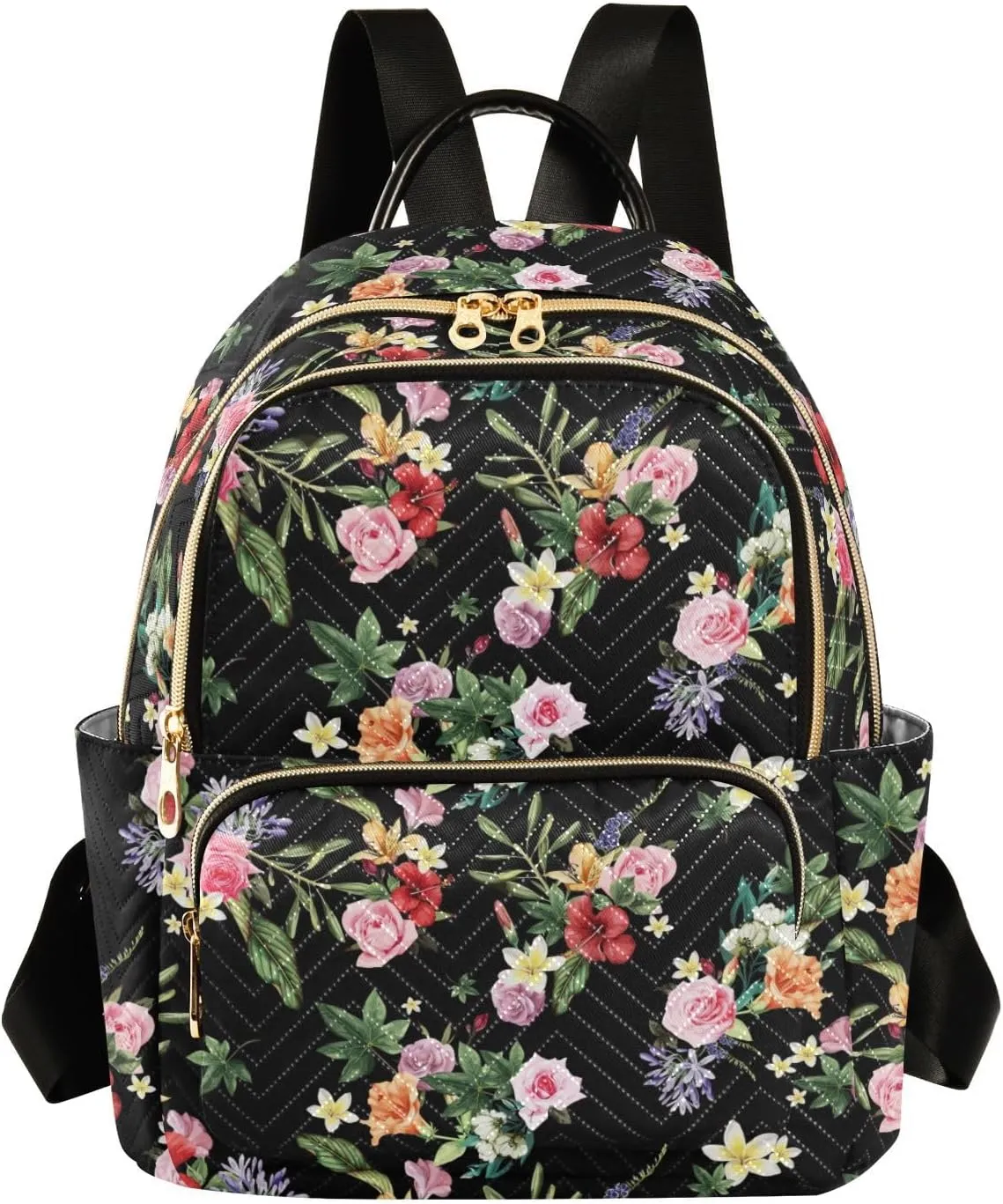 Floral Print Tropical Flowers Mini Backpack for Women, Travel Backpack Purse Daypack Shoulder Bag for Ladies