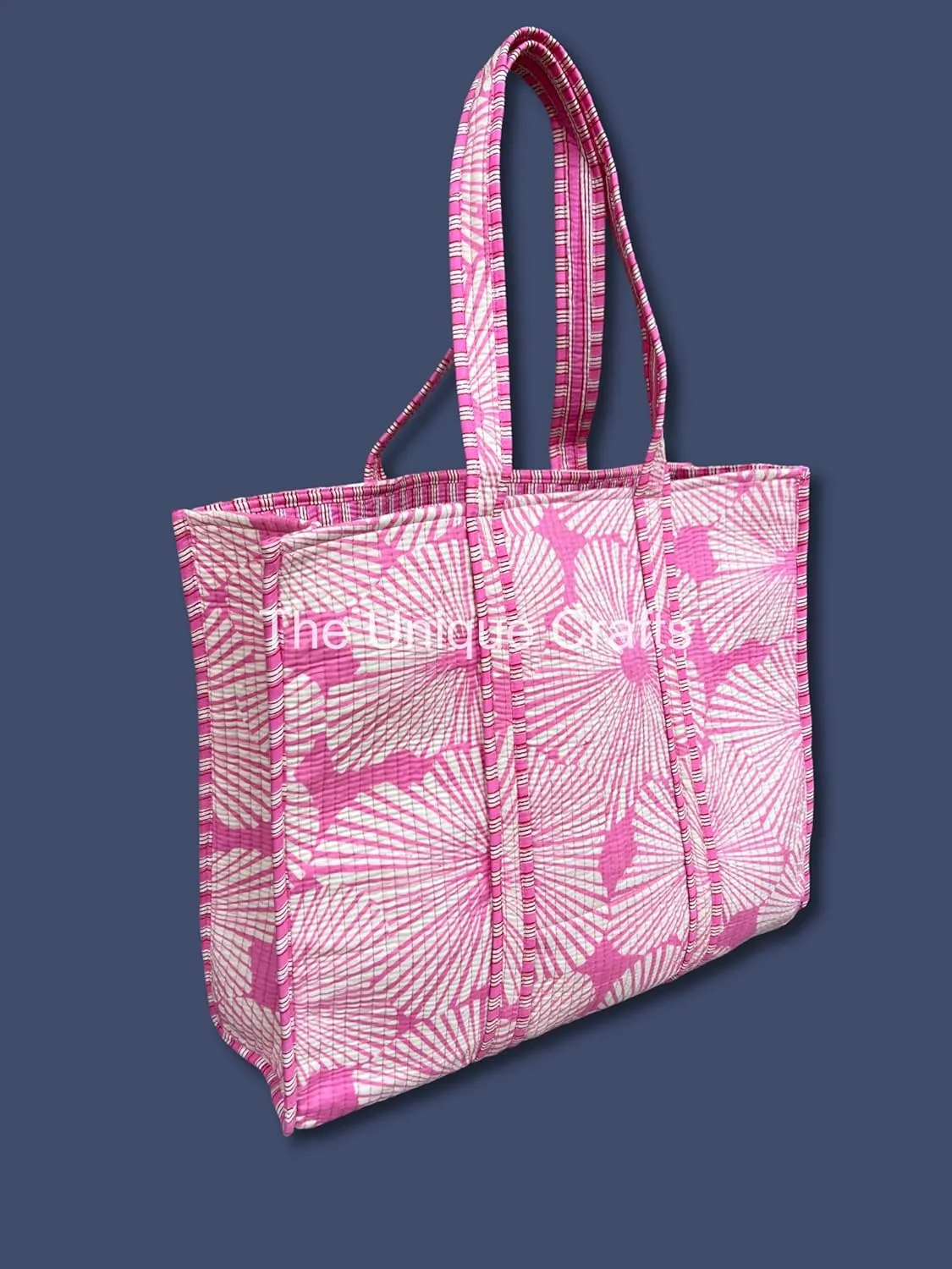 Flower Print Cotton Tote Bag Handmade Boho Bag Market Bag Women Cotton Quilted Tote Bag Traveling Bag Handle Bag