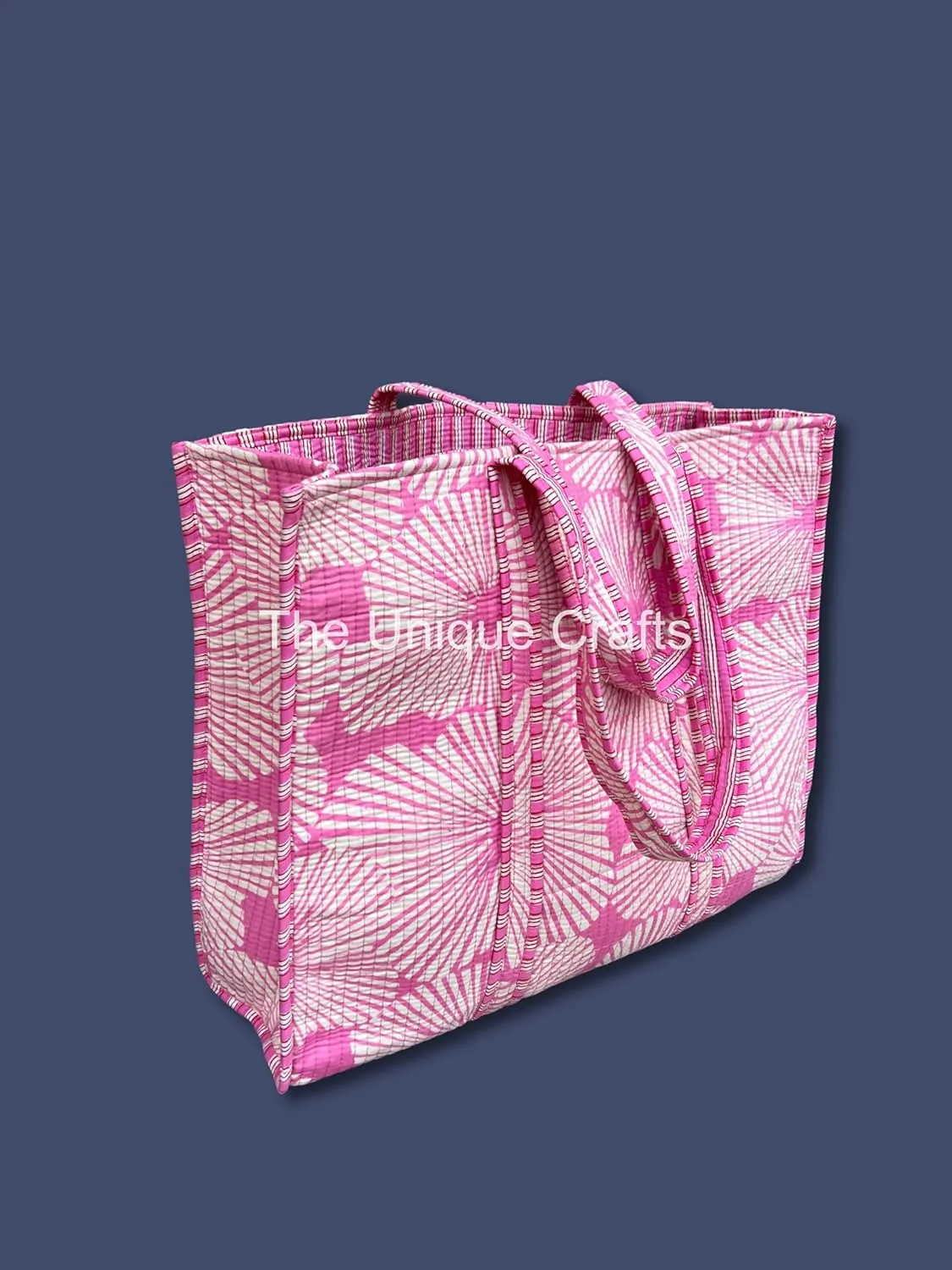 Flower Print Cotton Tote Bag Handmade Boho Bag Market Bag Women Cotton Quilted Tote Bag Traveling Bag Handle Bag