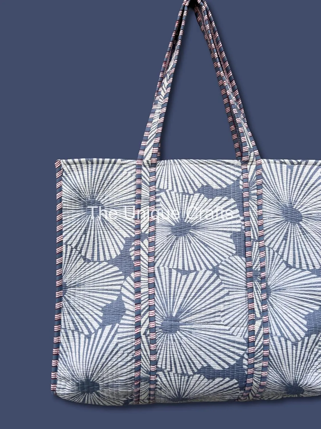 Flower Print Cotton Tote Bag Handmade Boho Bag Market Bag Women Cotton Quilted Tote Bag Traveling Bag Handle Bag