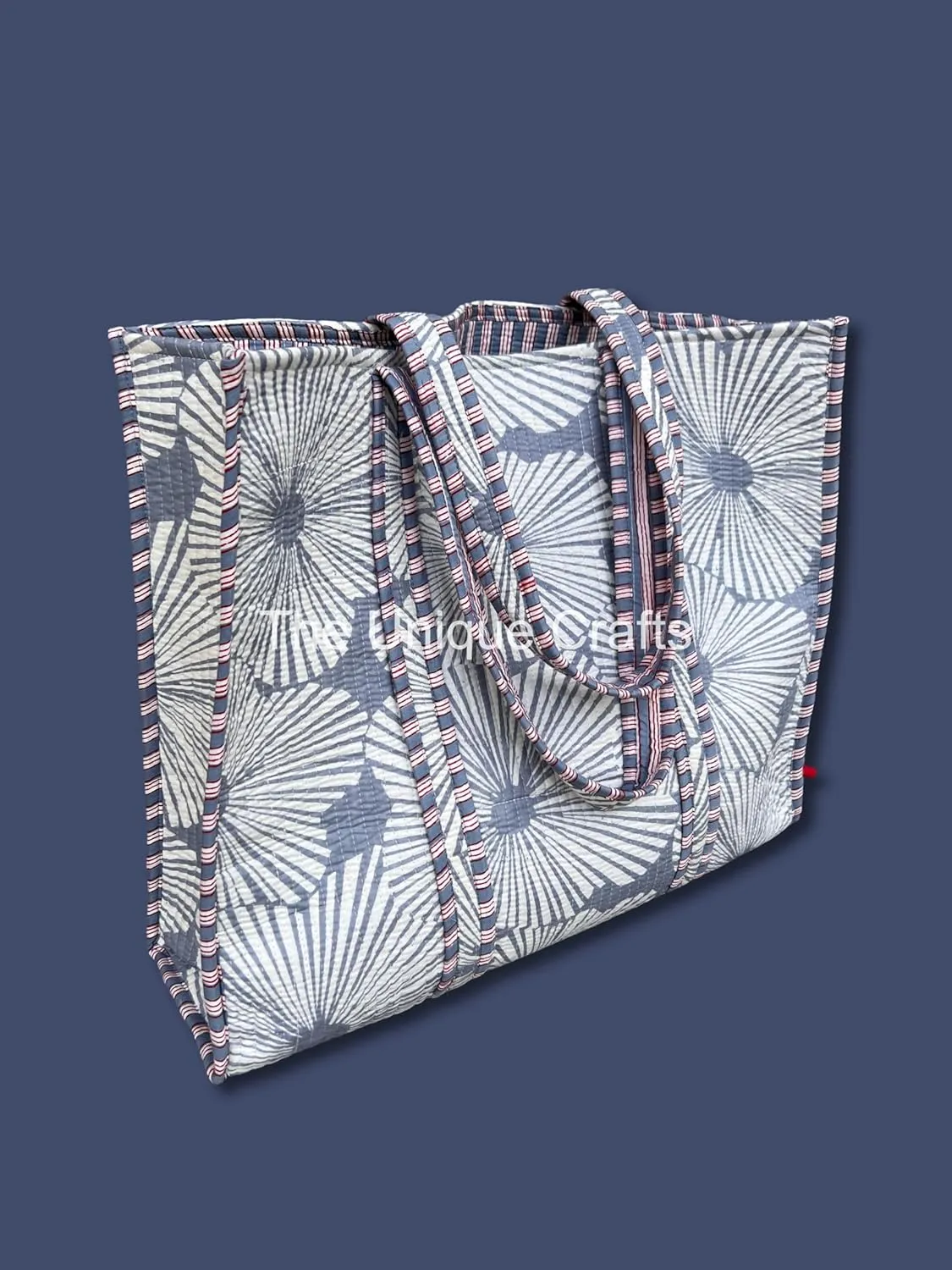 Flower Print Cotton Tote Bag Handmade Boho Bag Market Bag Women Cotton Quilted Tote Bag Traveling Bag Handle Bag