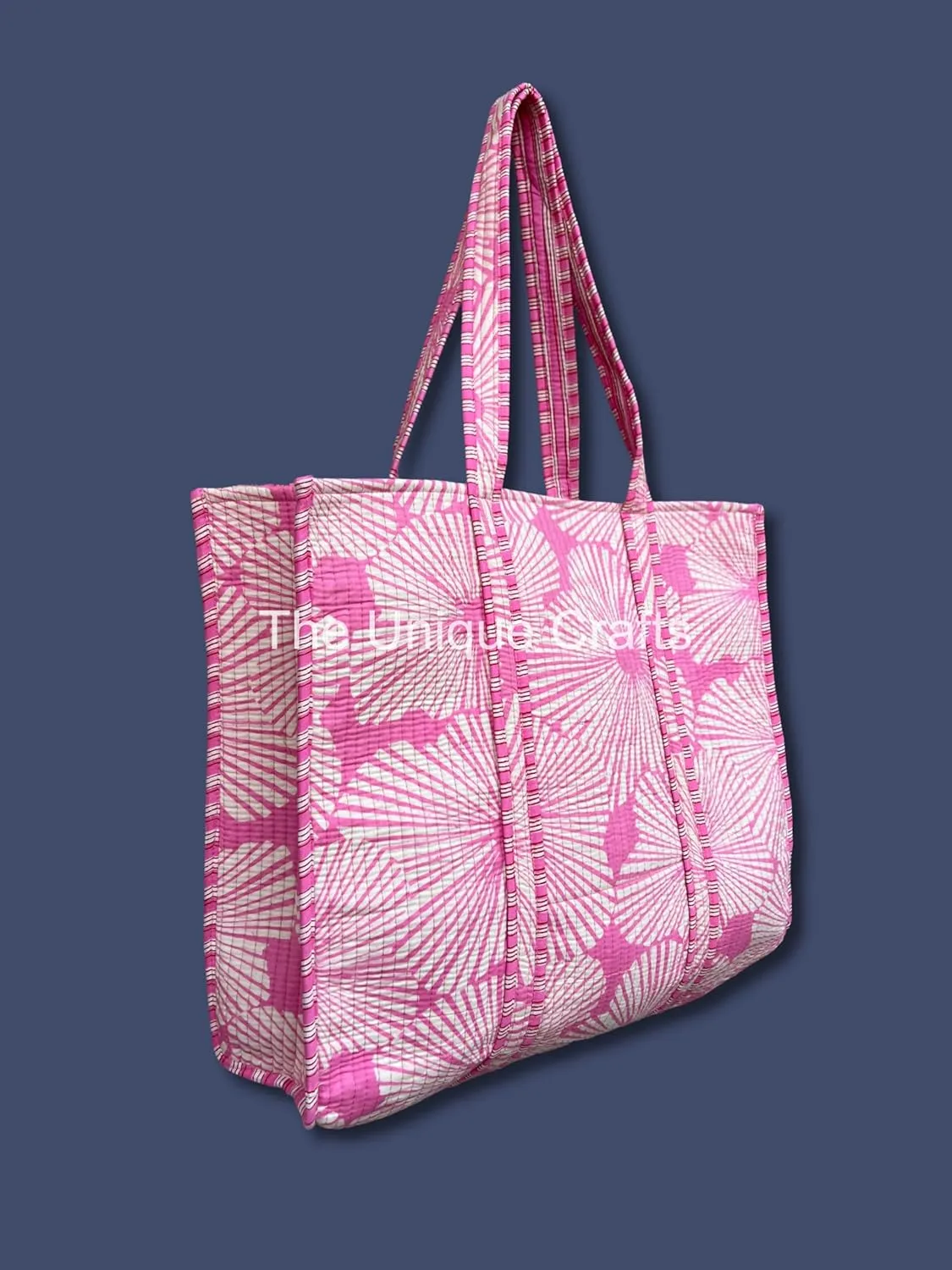 Flower Print Cotton Tote Bag Handmade Boho Bag Market Bag Women Cotton Quilted Tote Bag Traveling Bag Handle Bag
