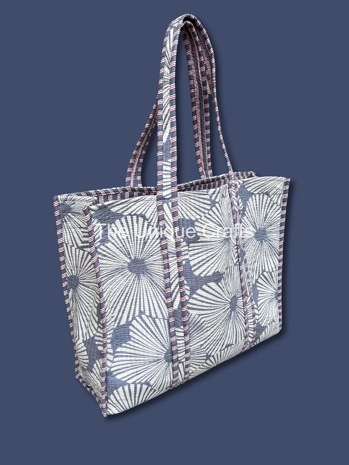 Flower Print Cotton Tote Bag Handmade Boho Bag Market Bag Women Cotton Quilted Tote Bag Traveling Bag Handle Bag