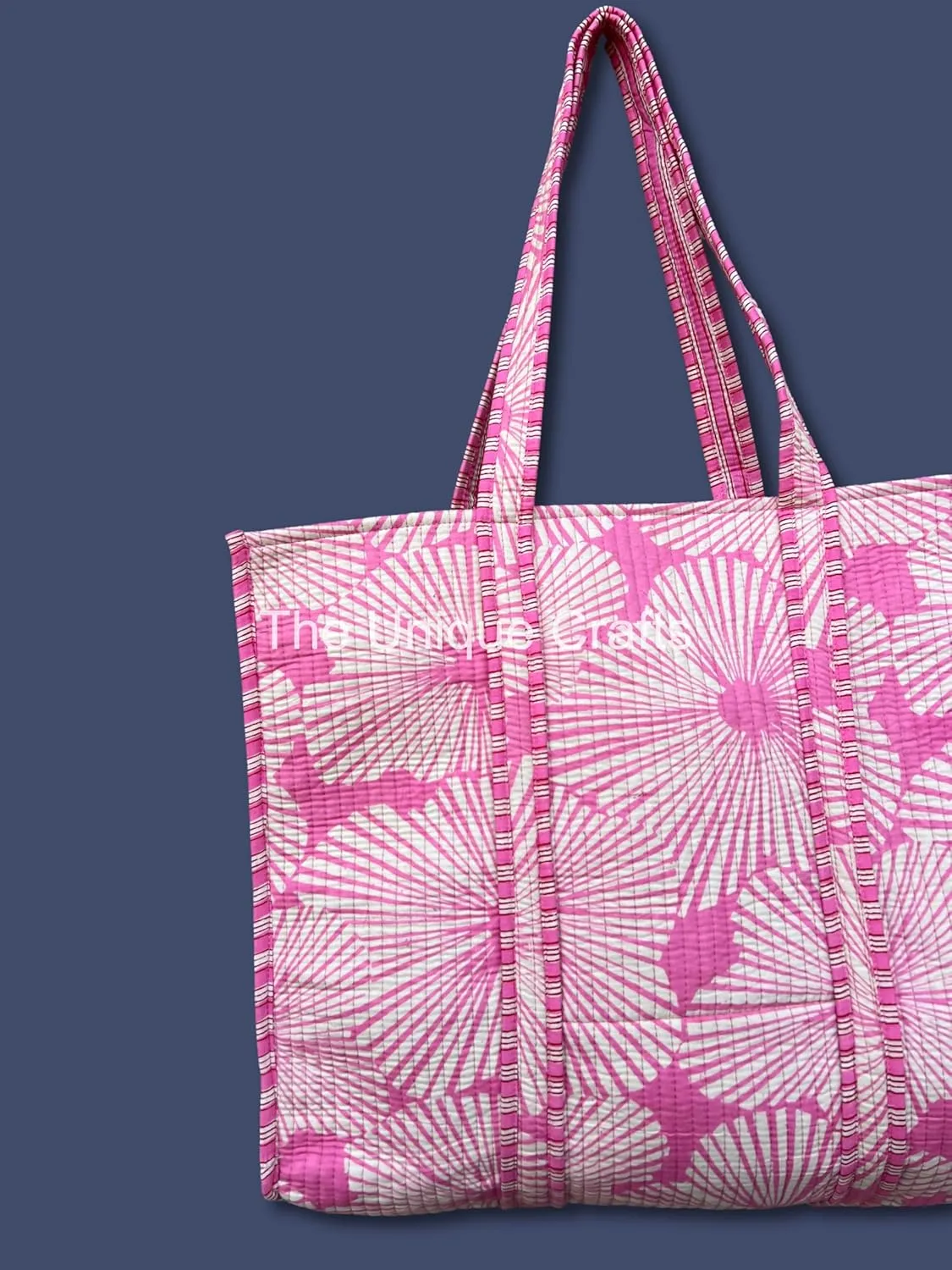Flower Print Cotton Tote Bag Handmade Boho Bag Market Bag Women Cotton Quilted Tote Bag Traveling Bag Handle Bag