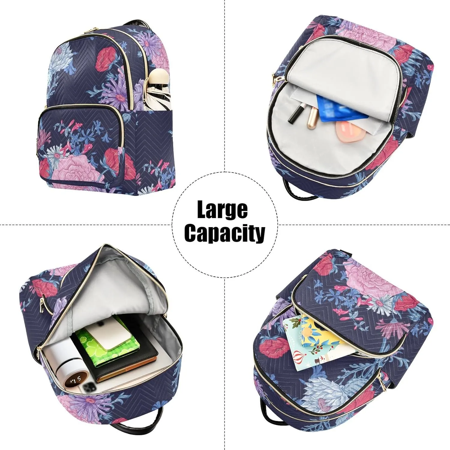 Flower Print Travel Backpack for Women Quilted Bookbag Cute Casual Bag Backpack Lightweight Fashionable Women's Backpack (Small Pattren 5)