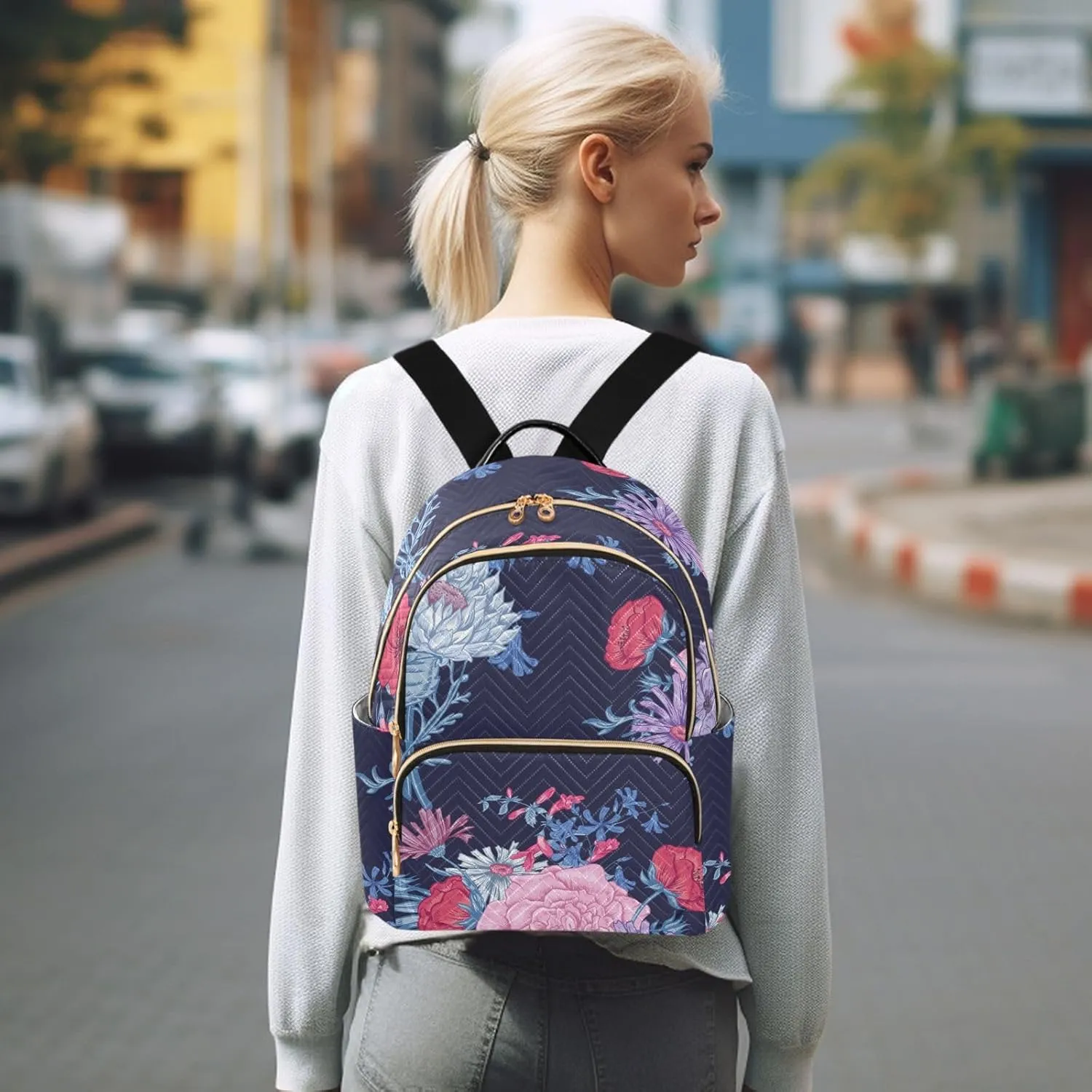 Flower Print Travel Backpack for Women Quilted Bookbag Cute Casual Bag Backpack Lightweight Fashionable Women's Backpack (Small Pattren 5)