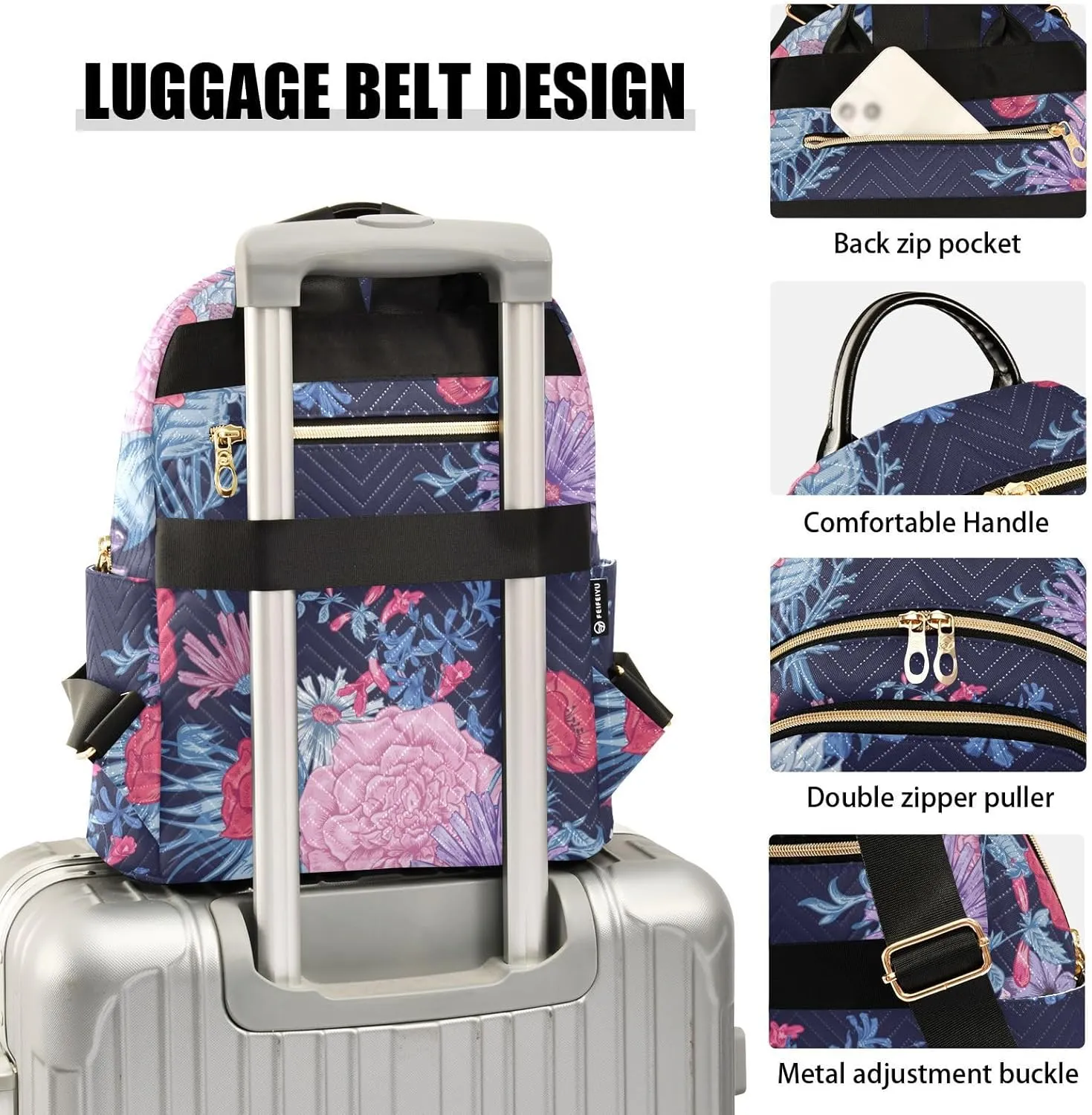 Flower Print Travel Backpack for Women Quilted Bookbag Cute Casual Bag Backpack Lightweight Fashionable Women's Backpack (Small Pattren 5)