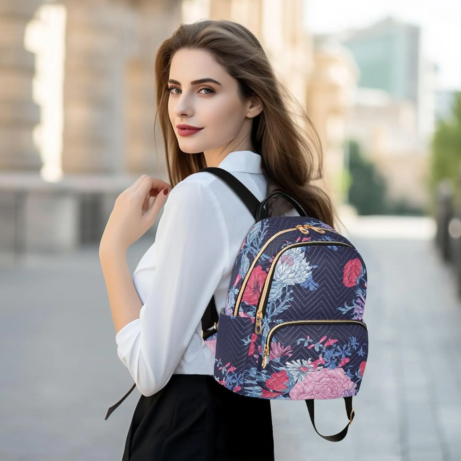 Flower Print Travel Backpack for Women Quilted Bookbag Cute Casual Bag Backpack Lightweight Fashionable Women's Backpack (Small Pattren 5)