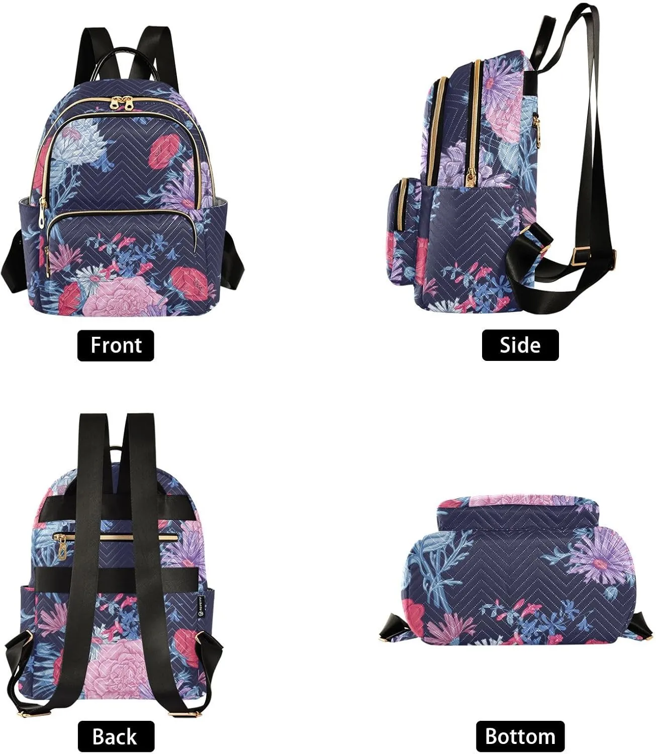 Flower Print Travel Backpack for Women Quilted Bookbag Cute Casual Bag Backpack Lightweight Fashionable Women's Backpack (Small Pattren 5)