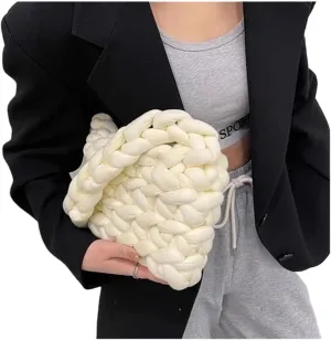 Fluffy Pink Tote Bag for Women | Canvas Shoulder Shopping Bag | Wool Knitted Crossbody Handbag | Plush Shopper Bag(Milky White,24. 19.8cm)