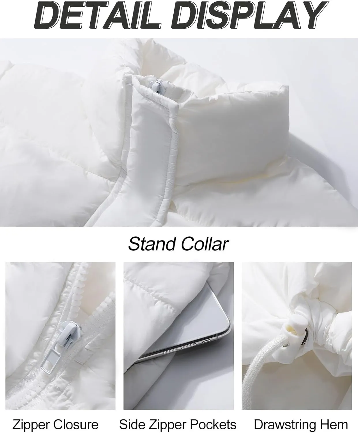 Flygo Women Cropped Puffer Jacket Winter Long Sleeve Quilted Puffy Bubble Padded Short Coats with Drawstring