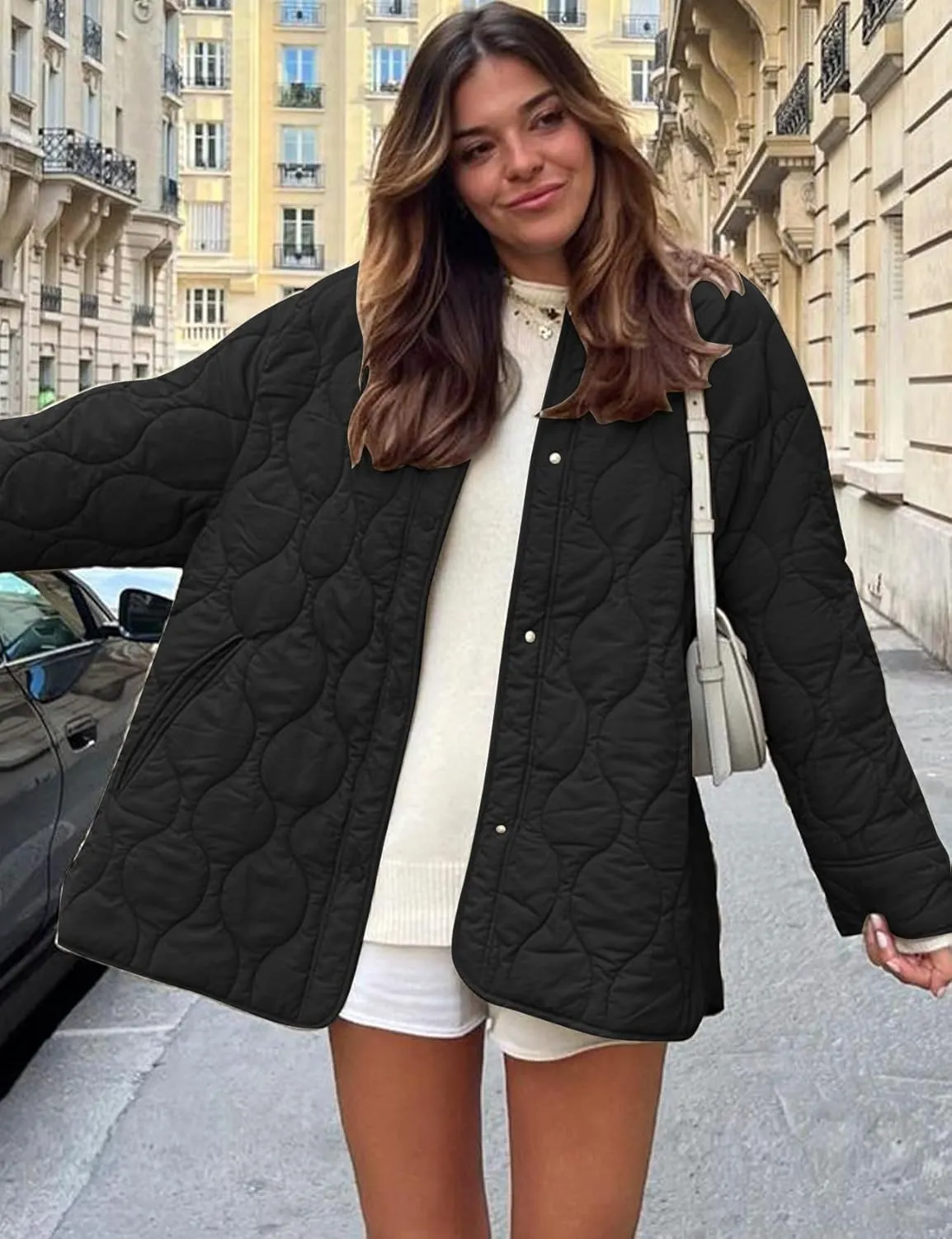 Flygo Women's Oversized Quilted Lightweight Jacket Button Down Puffer Padded Outerwear with Pocket