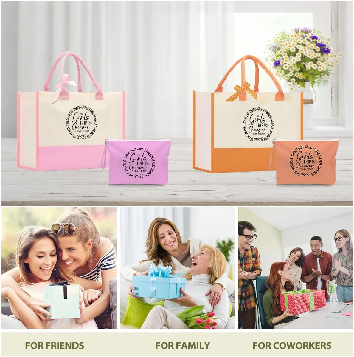 Fokongna Girls Trip 2025 For Women Friend Sister Travel Gifts Canvas Tote Bag Wet Bag for swimsuit Beach Bags Gifts