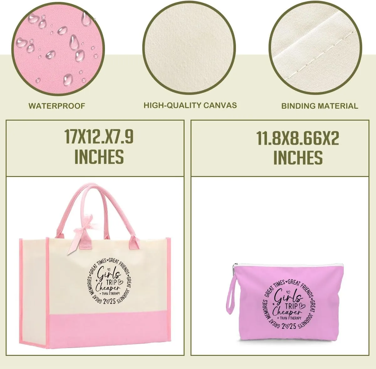 Fokongna Girls Trip 2025 For Women Friend Sister Travel Gifts Canvas Tote Bag Wet Bag for swimsuit Beach Bags Gifts