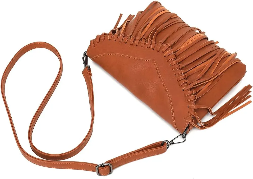 Fringe Crossbody Purse for Women, Vintage Leather Western Boho Purse, Tassel Small Handbag Shoulder Bag