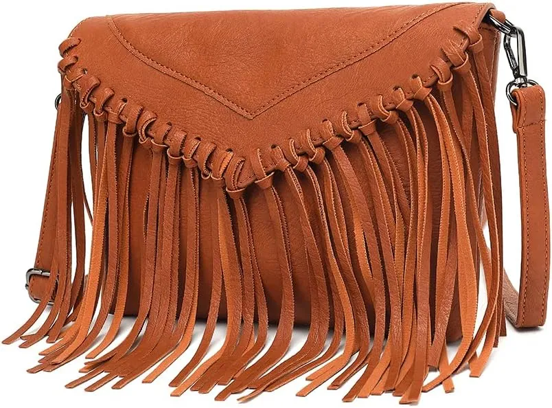 Fringe Crossbody Purse for Women, Vintage Leather Western Boho Purse, Tassel Small Handbag Shoulder Bag
