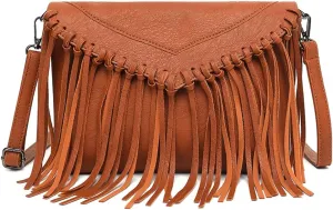 Fringe Crossbody Purse for Women, Vintage Leather Western Boho Purse, Tassel Small Handbag Shoulder Bag