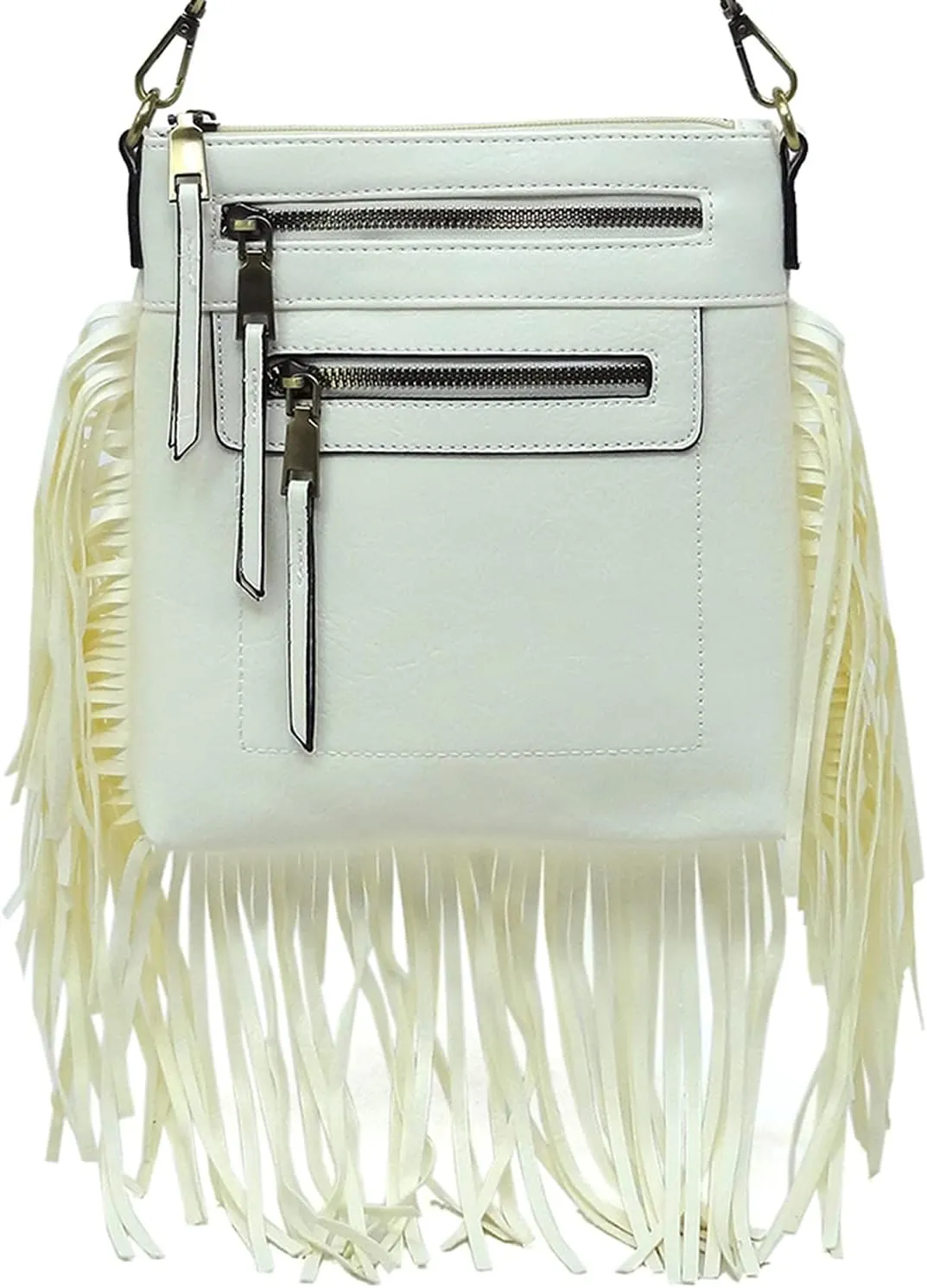 Fringe Tassel Cross Body Bag Vintage Shoulder Handbag Multi Zip Pocket Western Fringe Purse