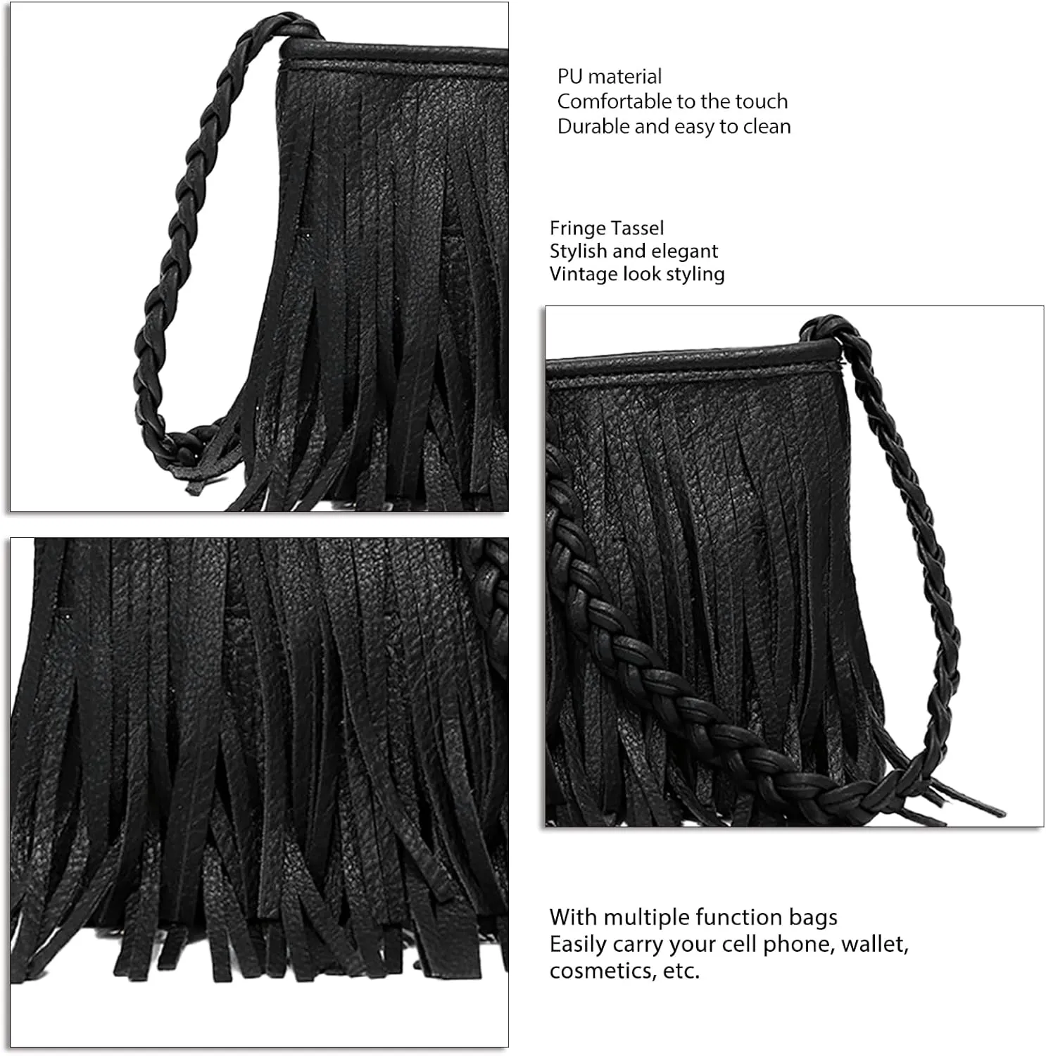 Fringe Tassel Handbag, PU Concise Fringe Tassel Shoulder Bag for Party for Women