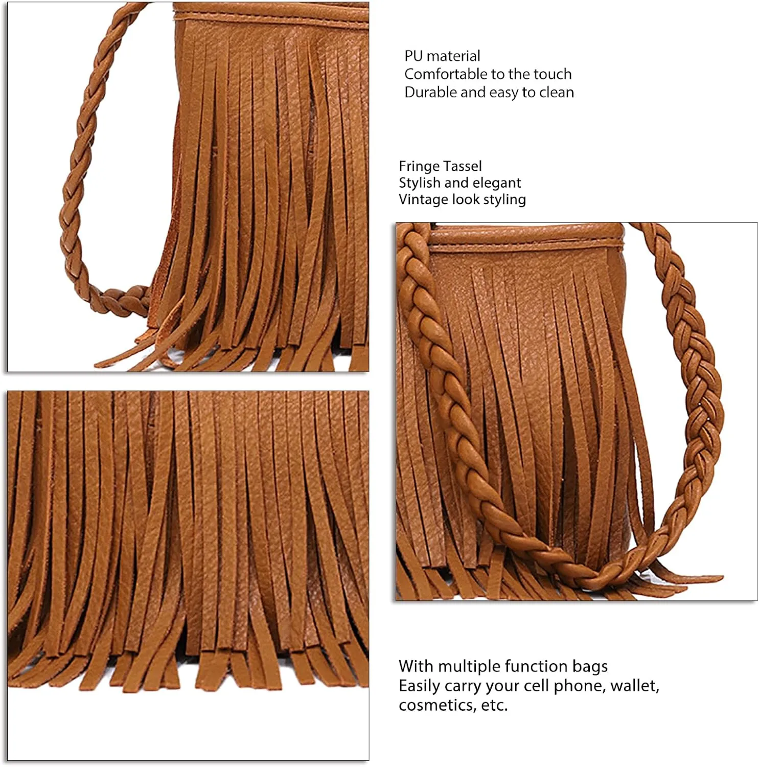 Fringe Tassel Handbag, PU Concise Fringe Tassel Shoulder Bag for Party for Women