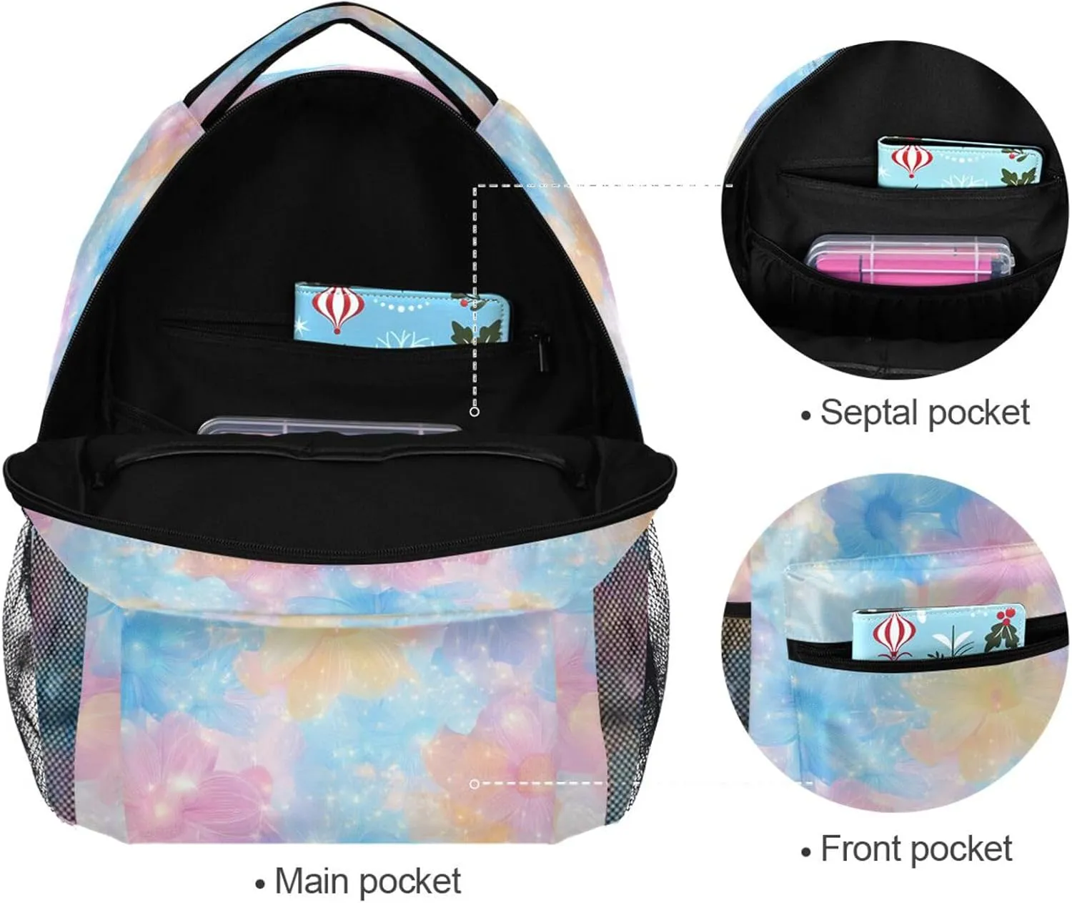 Fun Backpack for Men and Women Waterproof Carry On Backpacks with Chest Strap for College Work Parents' Day Beautiful Flowers