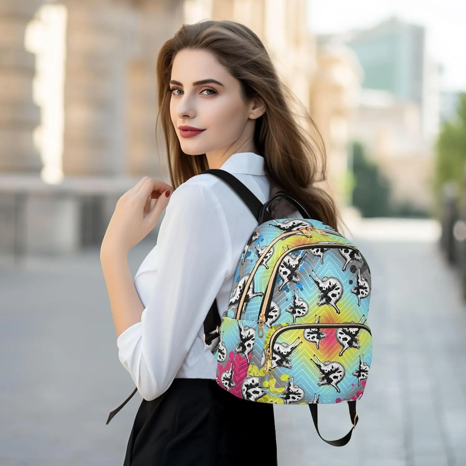 Funny Yoga Cow Mini Backpack for Women, Travel Backpack Purse Daypack Shoulder Bag for Ladies