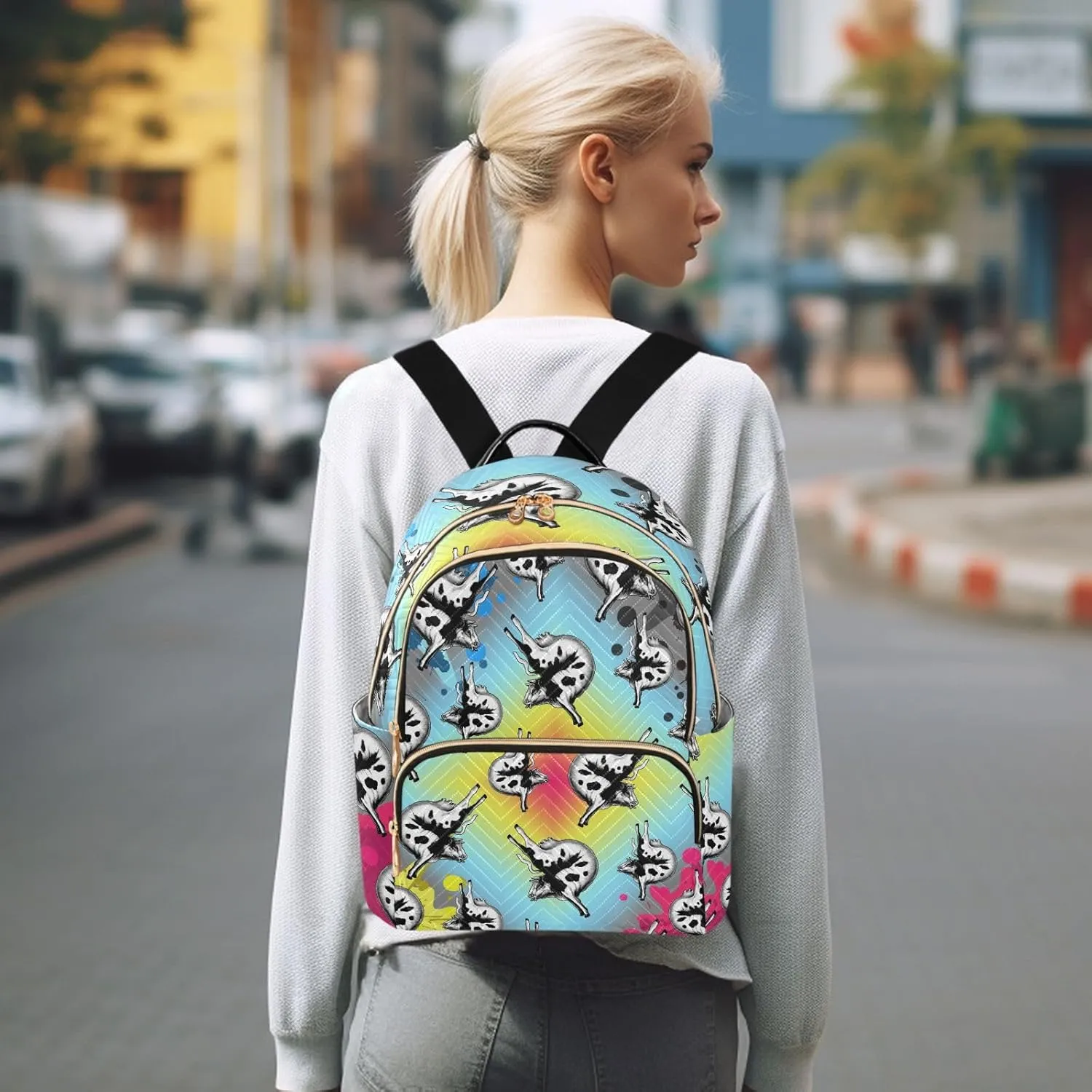 Funny Yoga Cow Mini Backpack for Women, Travel Backpack Purse Daypack Shoulder Bag for Ladies