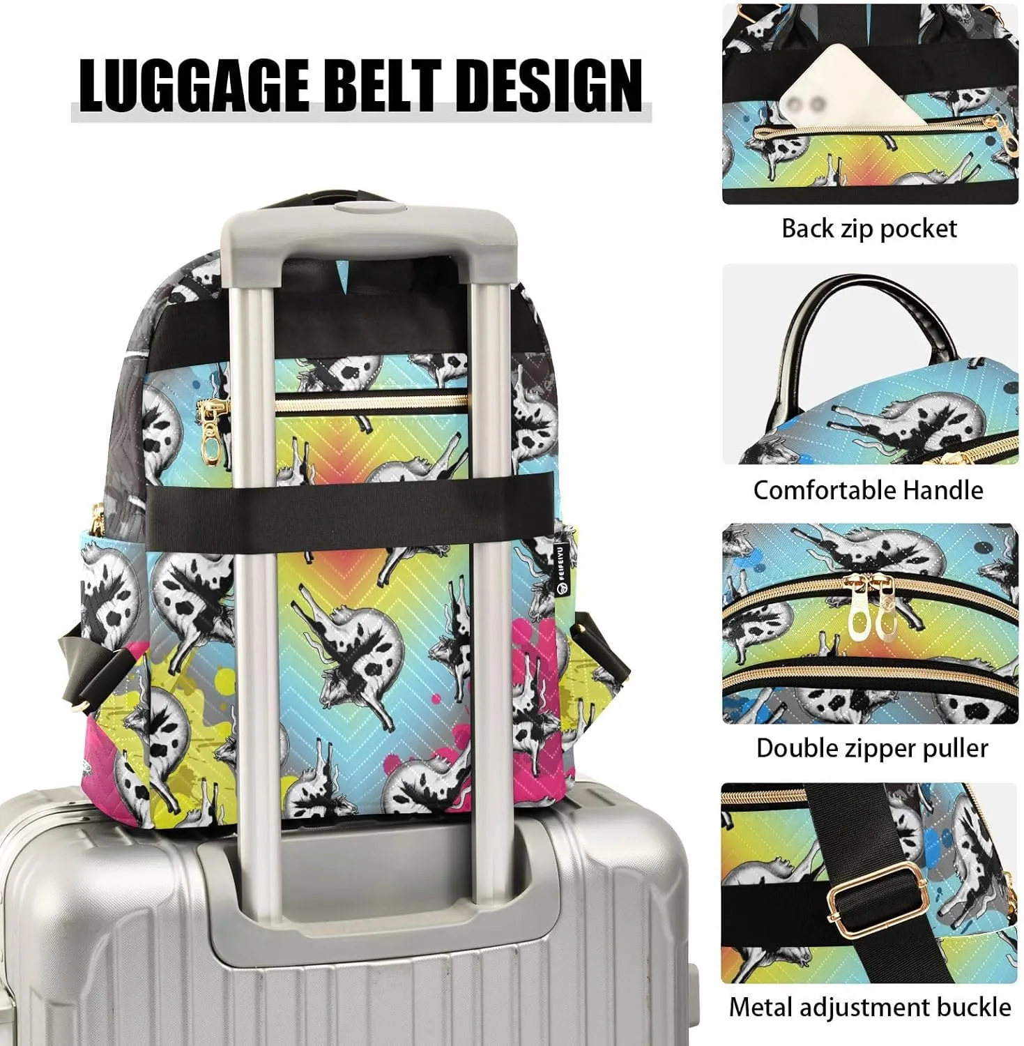 Funny Yoga Cow Mini Backpack for Women, Travel Backpack Purse Daypack Shoulder Bag for Ladies