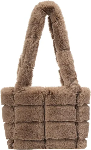 Furry Purse for Women, Plush Shoulder Handbag Faux Fur Bag Fluffy Tote Bag,Winter Quilted Puffy Tote Handbag