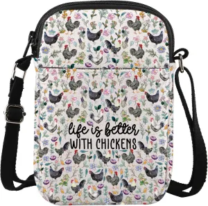 G2TUP Chickens Crossbody Bag Chicken Owner Gift Barnyard Fowl Gift Life Is Better With Chickens Chicken Farmer Messenger Bag