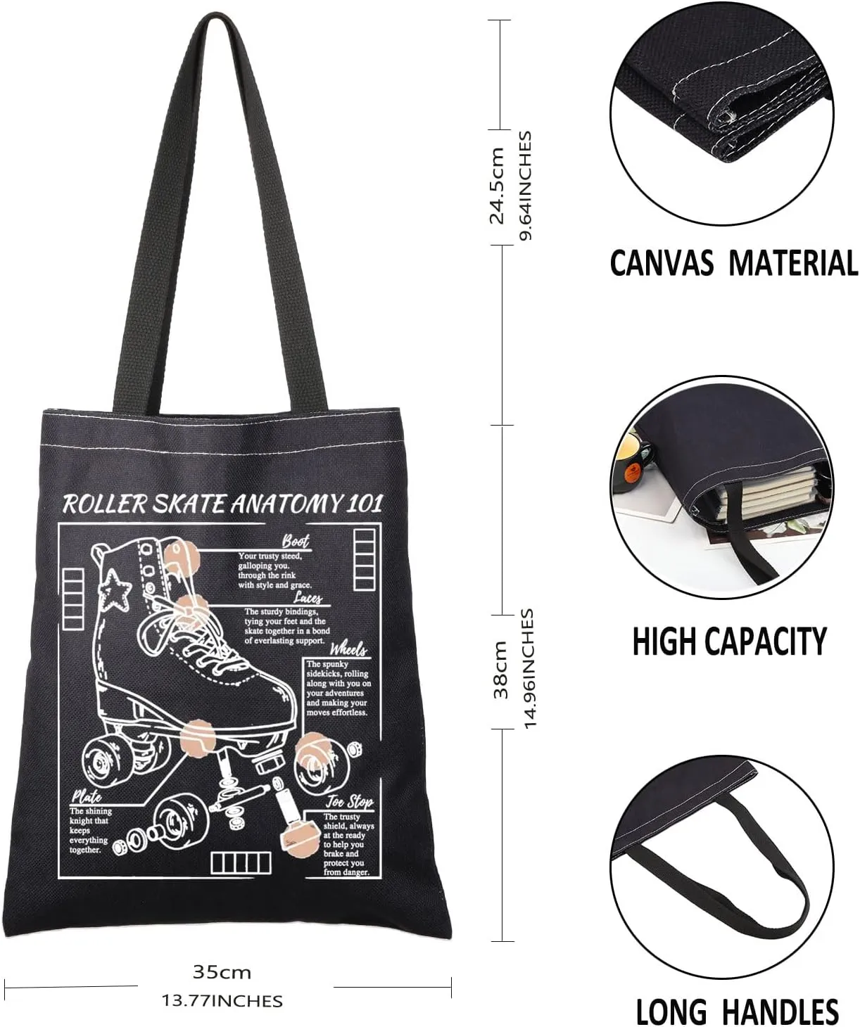 G2TUP Roller Skating Gift: Anatomy Tote Bag & Cosmetic Bag for Skaters