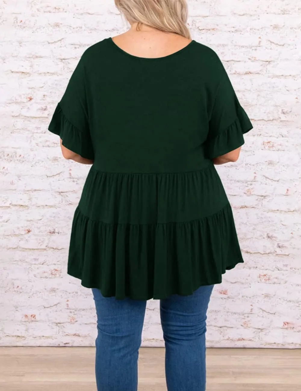 Genayge Women's Plus Size Ruffle Tunic Tops Summer Short Sleeve Loose T-Shirt Blouses